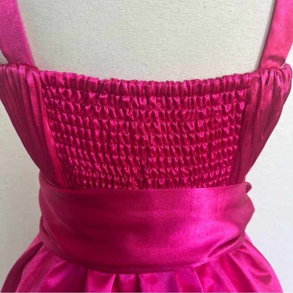 ANTHROPOLOGIE Maeve Pink Satin Mini Bow-Tie Pleated Fit & Flare Dress - Size 8 - Picture 9 of 16